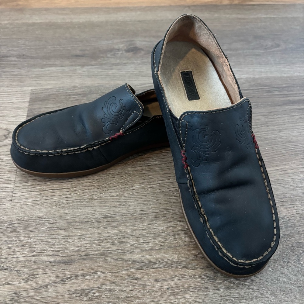 OluKai Nohea Nubuck Tooled Leather Slip-On Loafer with Collapsible Heel